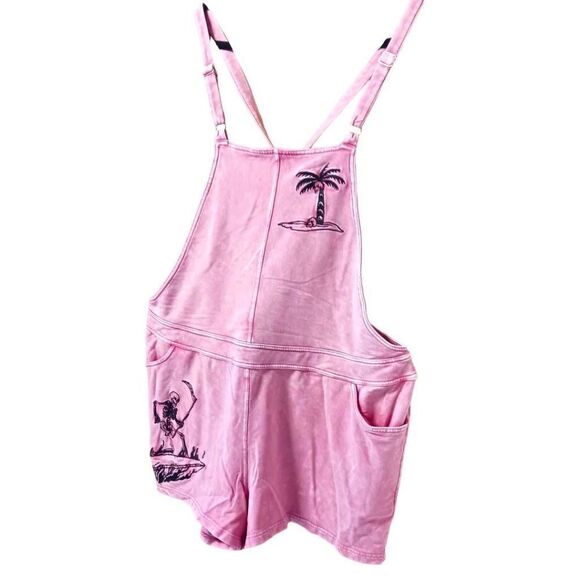 TORRID Plus Size Mauve Wash  Shortfall French Terry Surf Skulls Short Overalls - Picture 6 of 16